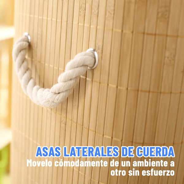 Canasto organizador pleglable bambu con tapa