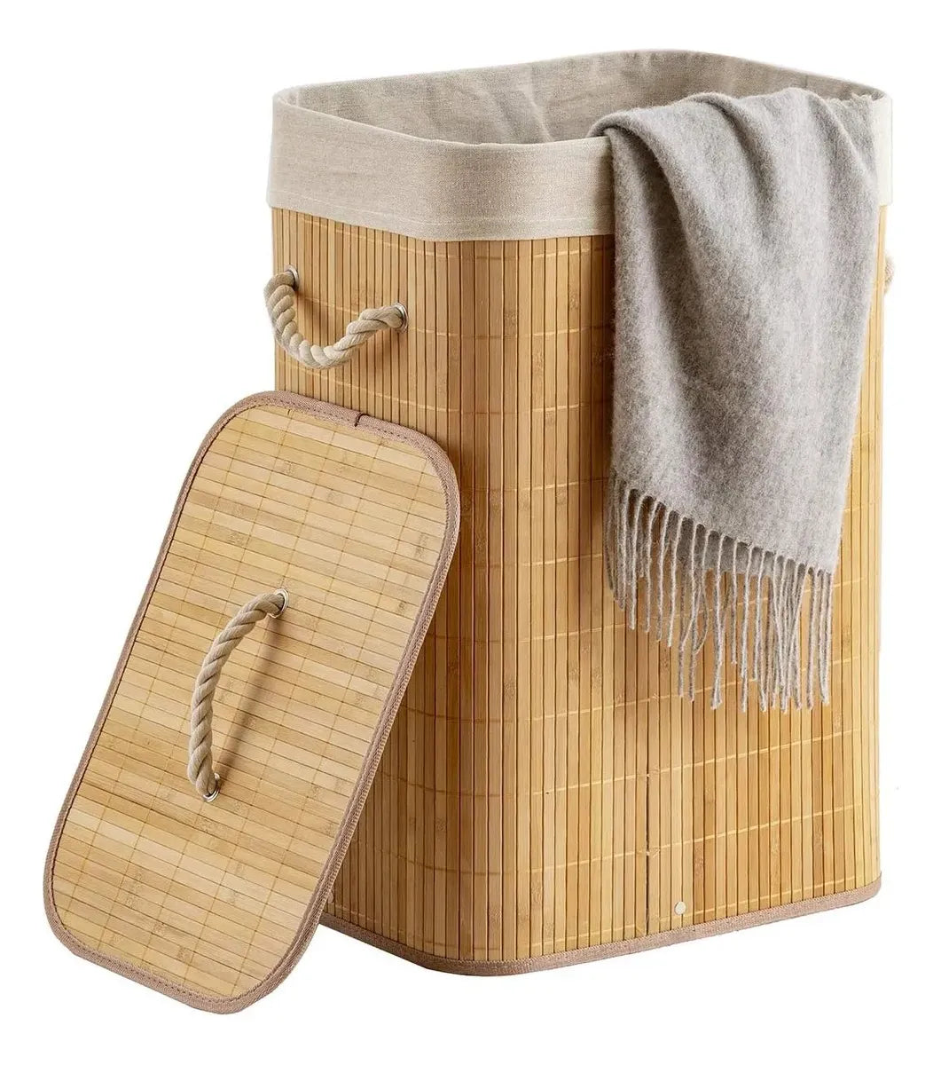 Canasto Cesto Ropa Sucia Pleglable Look Bambu Grande Tapa Ql 