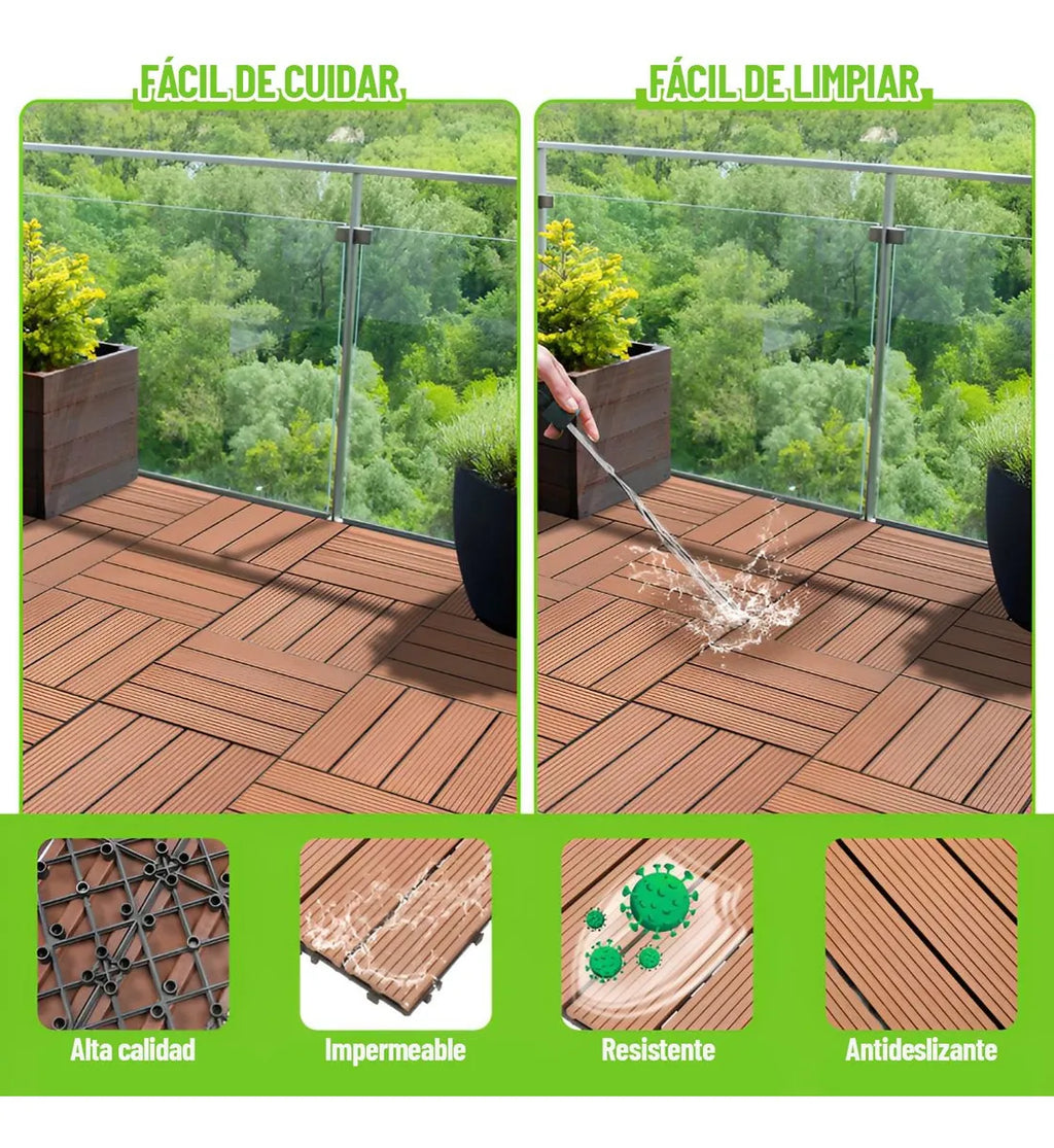Baldosa Piso Deck Modular Wpc 30x30cm Encastrable Exterior