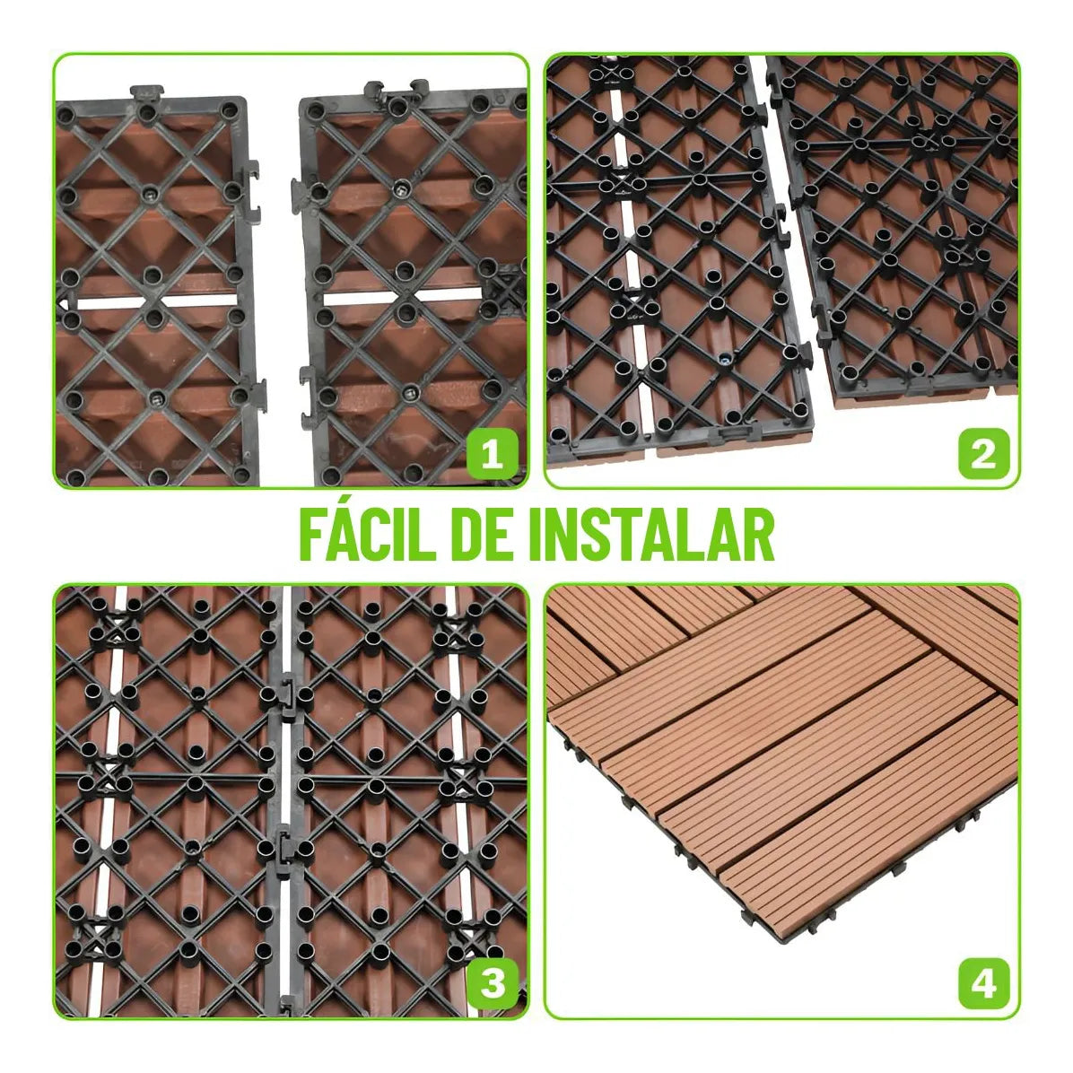 Baldosa Piso Deck Modular Wpc 30x30cm Encastrable Exterior