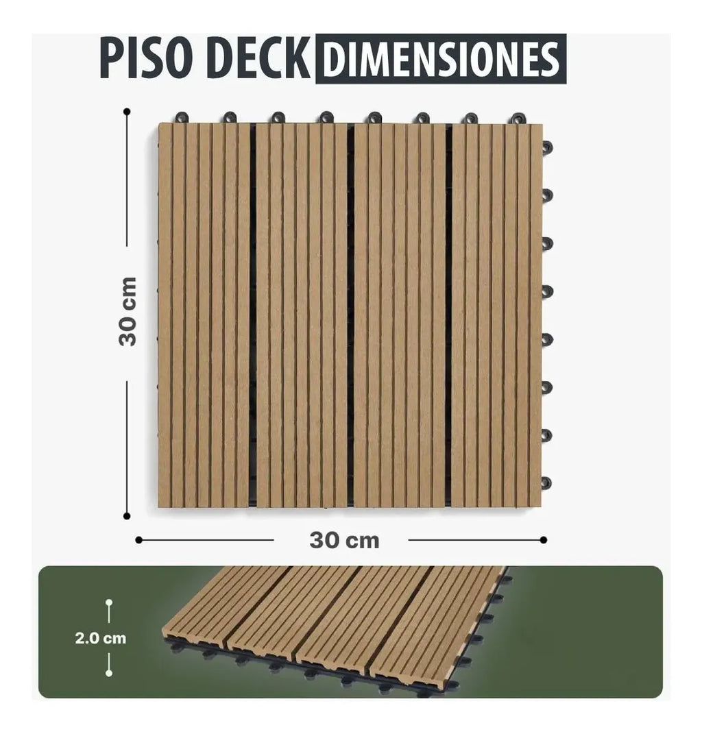 Baldosa Piso Deck Modular Wpc 30x30cm Encastrable Exterior