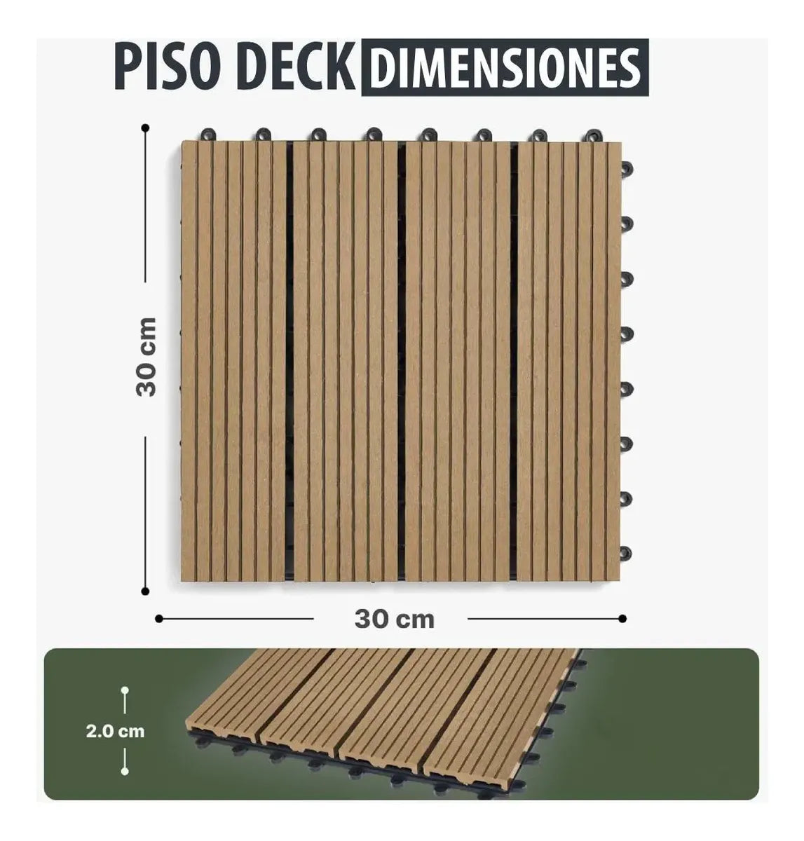Baldosa Piso Deck Modular Wpc 30x30cm Encastrable Exterior