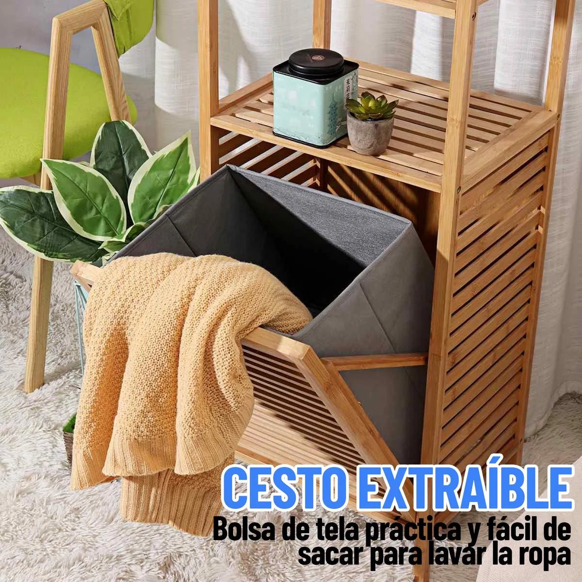 Mueble cesto organizador de bambú