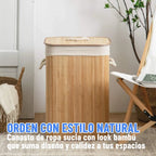 Canasto Cesto Ropa Sucia Pleglable Look Bambu Grande Tapa Ql