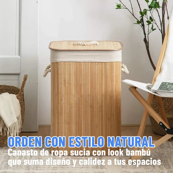 Canasto organizador pleglable bambu con tapa