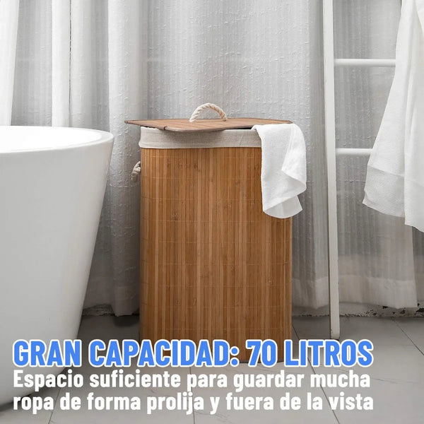 Canasto organizador pleglable bambu con tapa