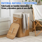 Canasto Cesto Ropa Sucia Pleglable Look Bambu Grande Tapa Ql