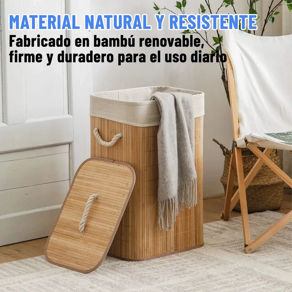 Canasto organizador pleglable bambu con tapa
