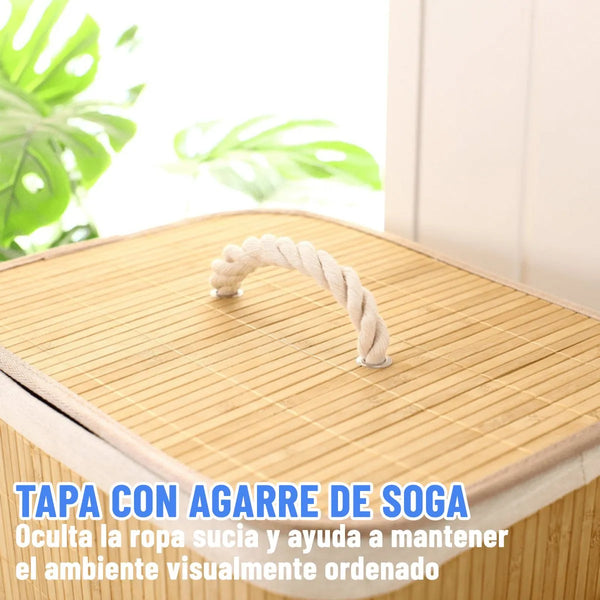 Canasto organizador pleglable bambu con tapa