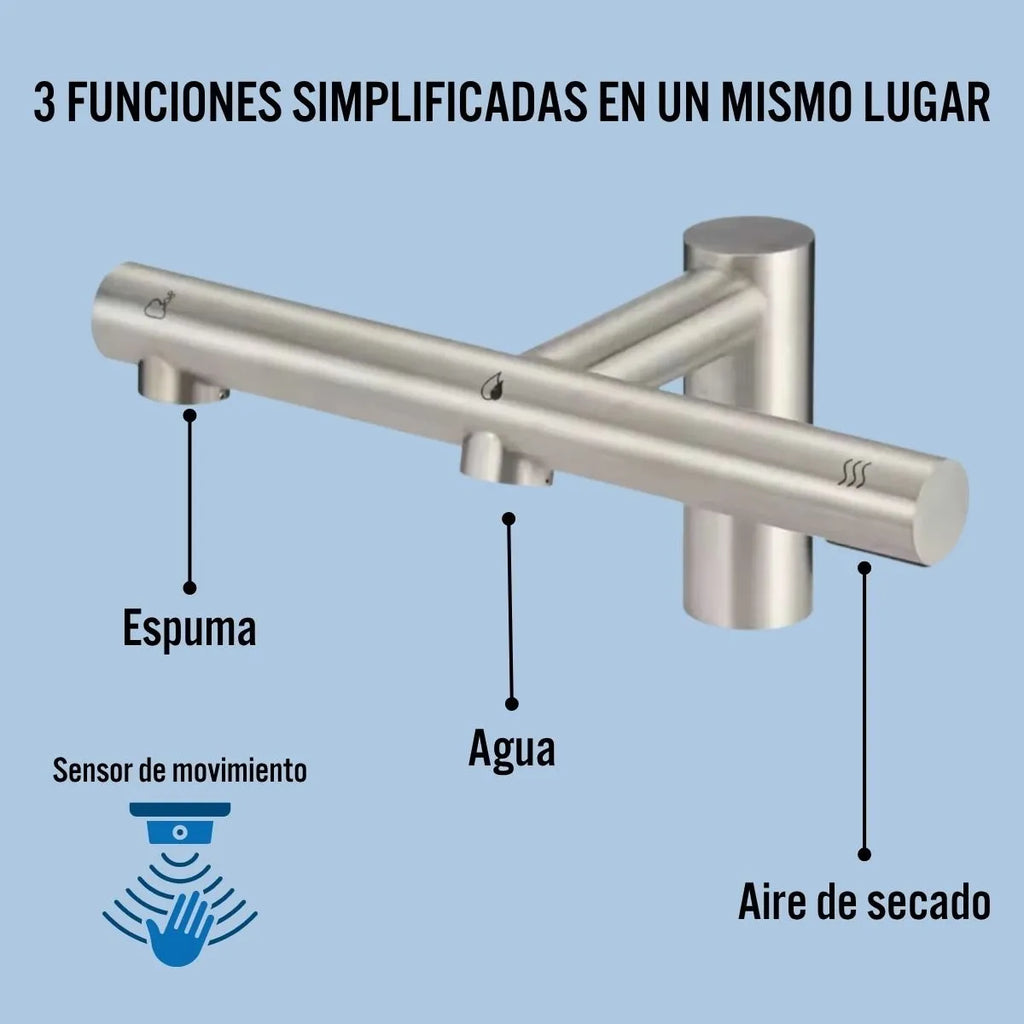 Canilla multifunción: agua, jabón y aire