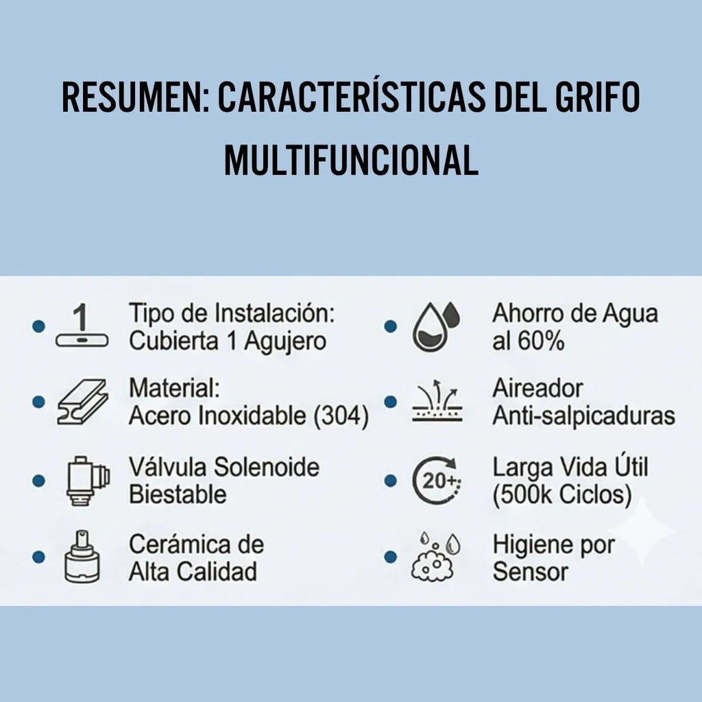 Canilla multifunción: agua, jabón y aire