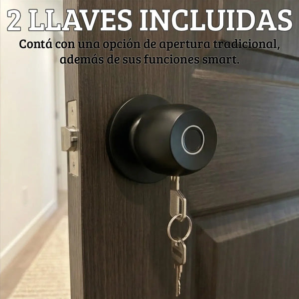 Cerradura inteligente con 3 funciones: huella, app y llaves