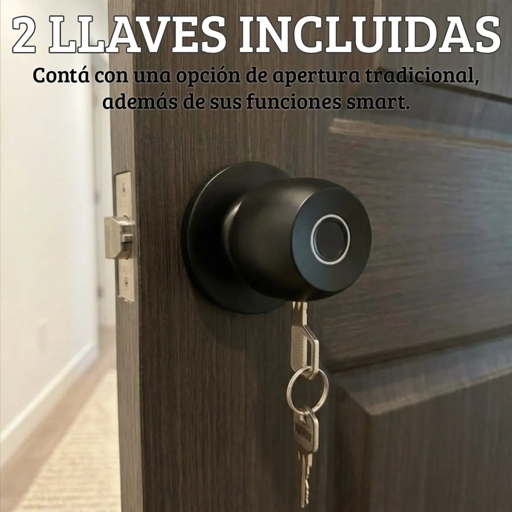 Cerradura inteligente con 3 funciones: huella, app y llaves