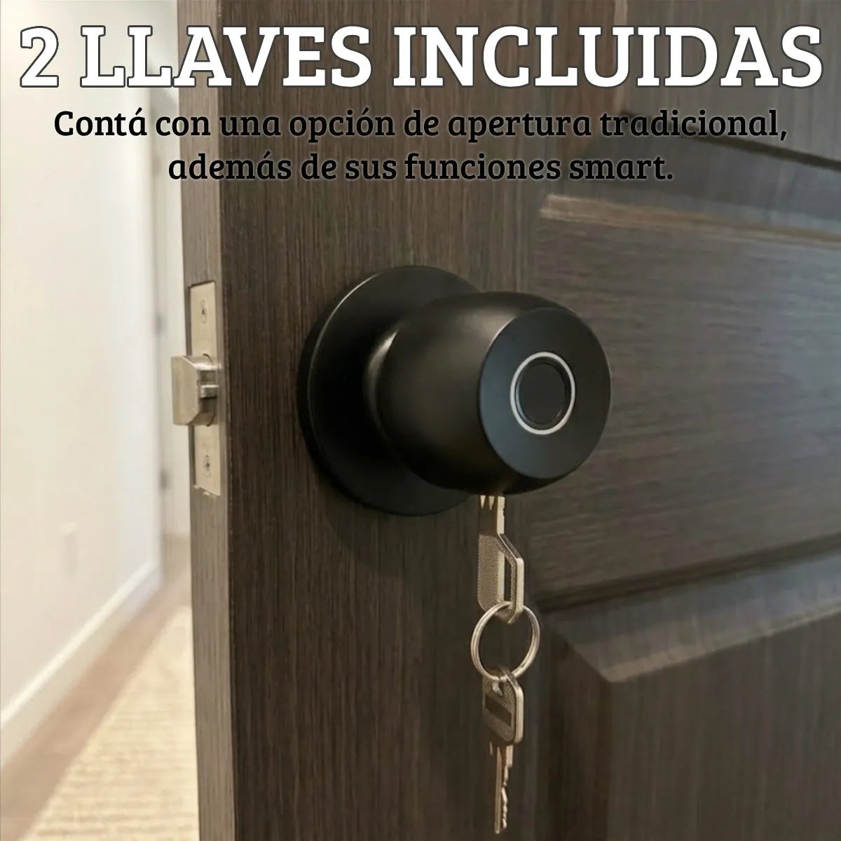 Cerradura inteligente con 3 funciones: huella, app y llaves