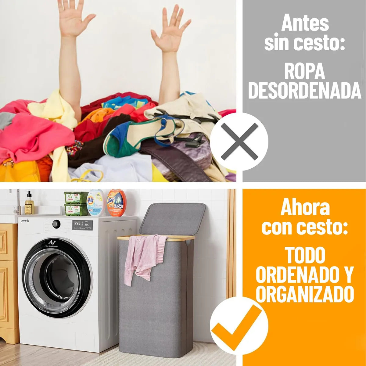 Canasto organizador plegable con tapa