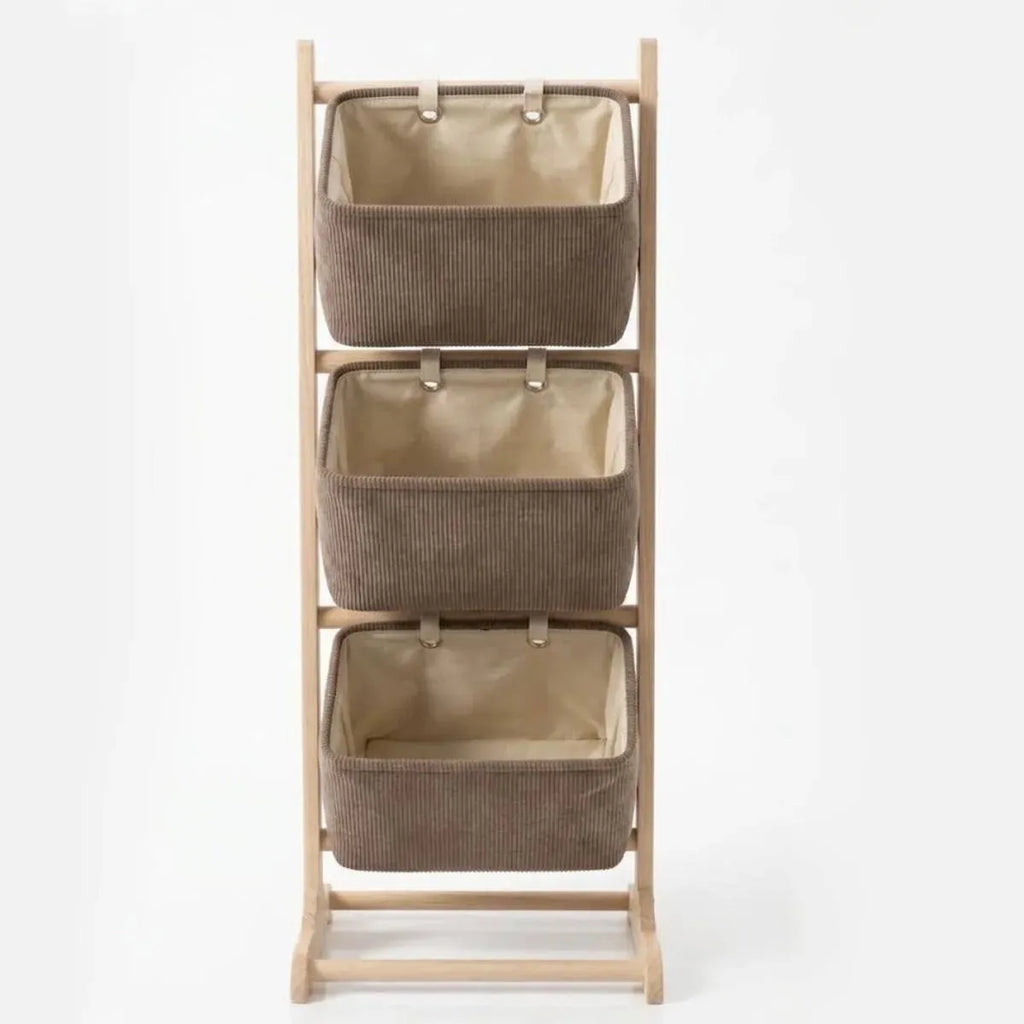 Estante organizador de tela y madera de 3 niveles