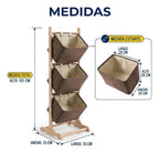 Estante organizador de tela y madera de 3 niveles
