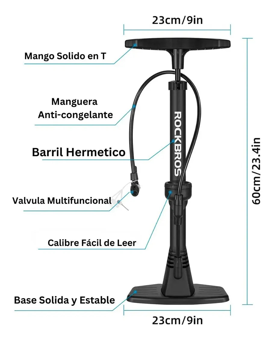 Inflador de piso con medidor de presión