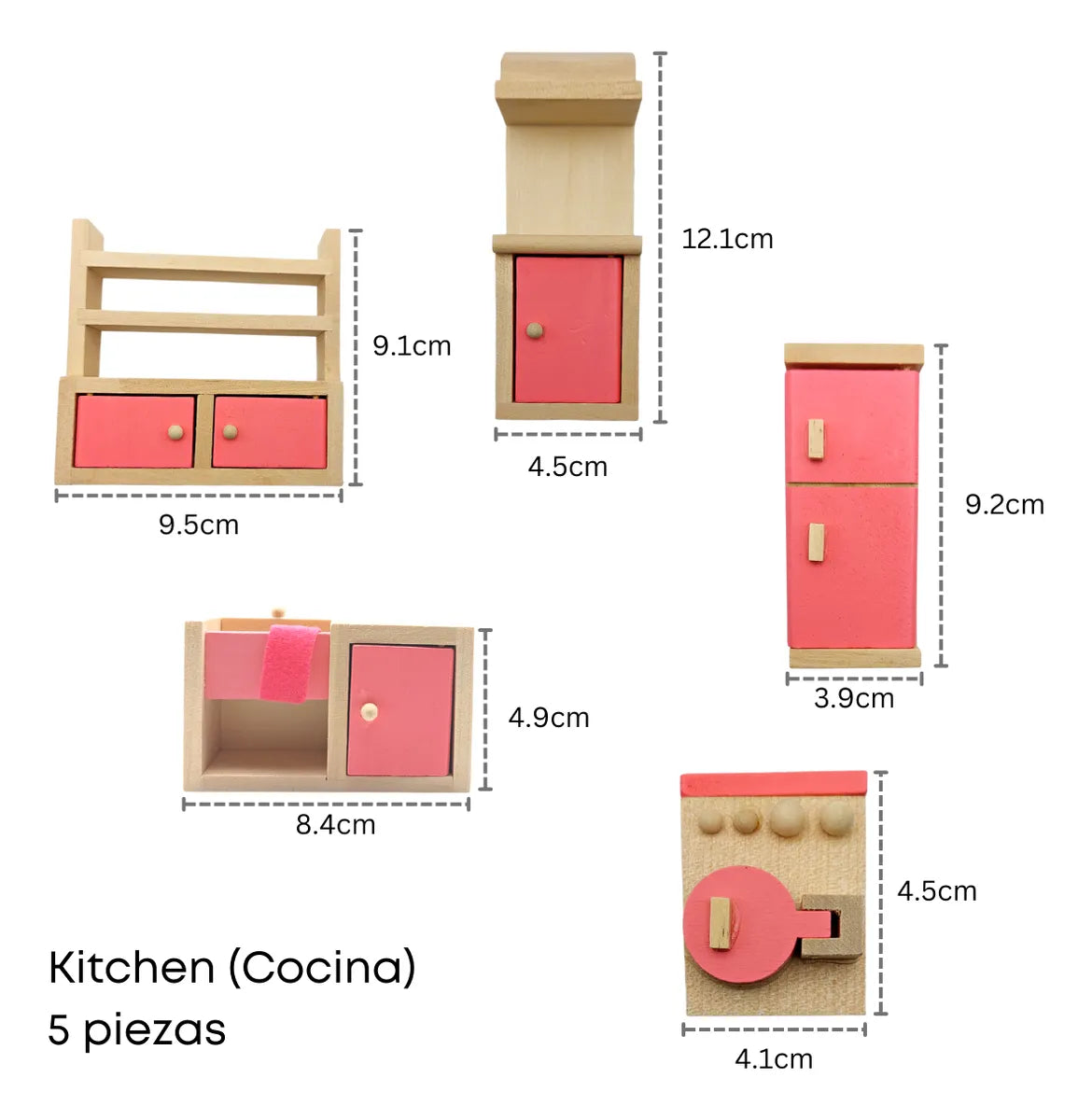 Set cocina de juguete en madera 5 piezas