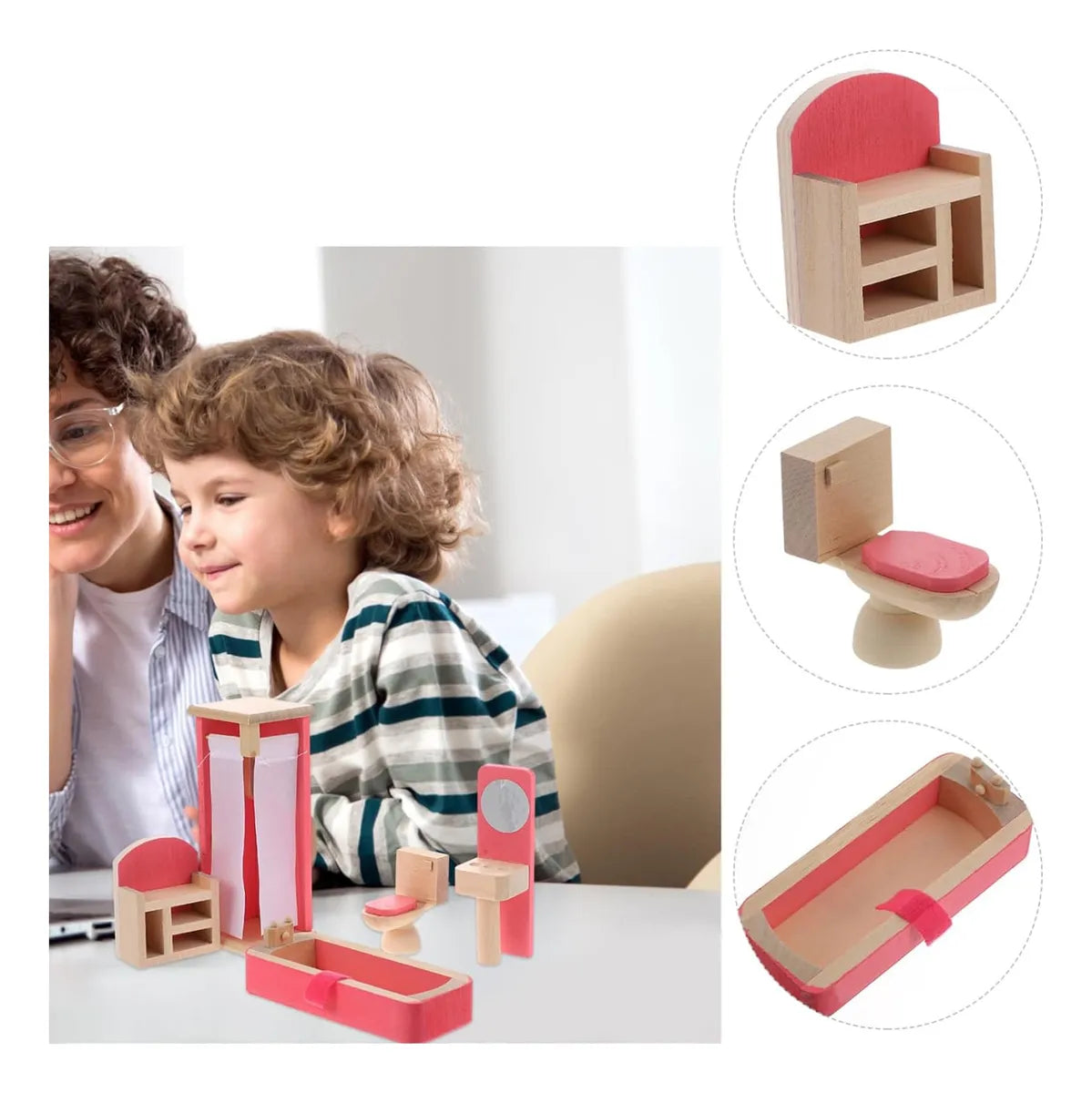 Set baño en madera de juguete