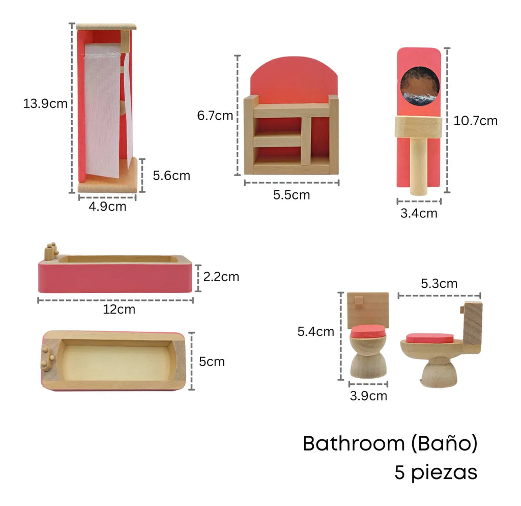 Set baño en madera de juguete