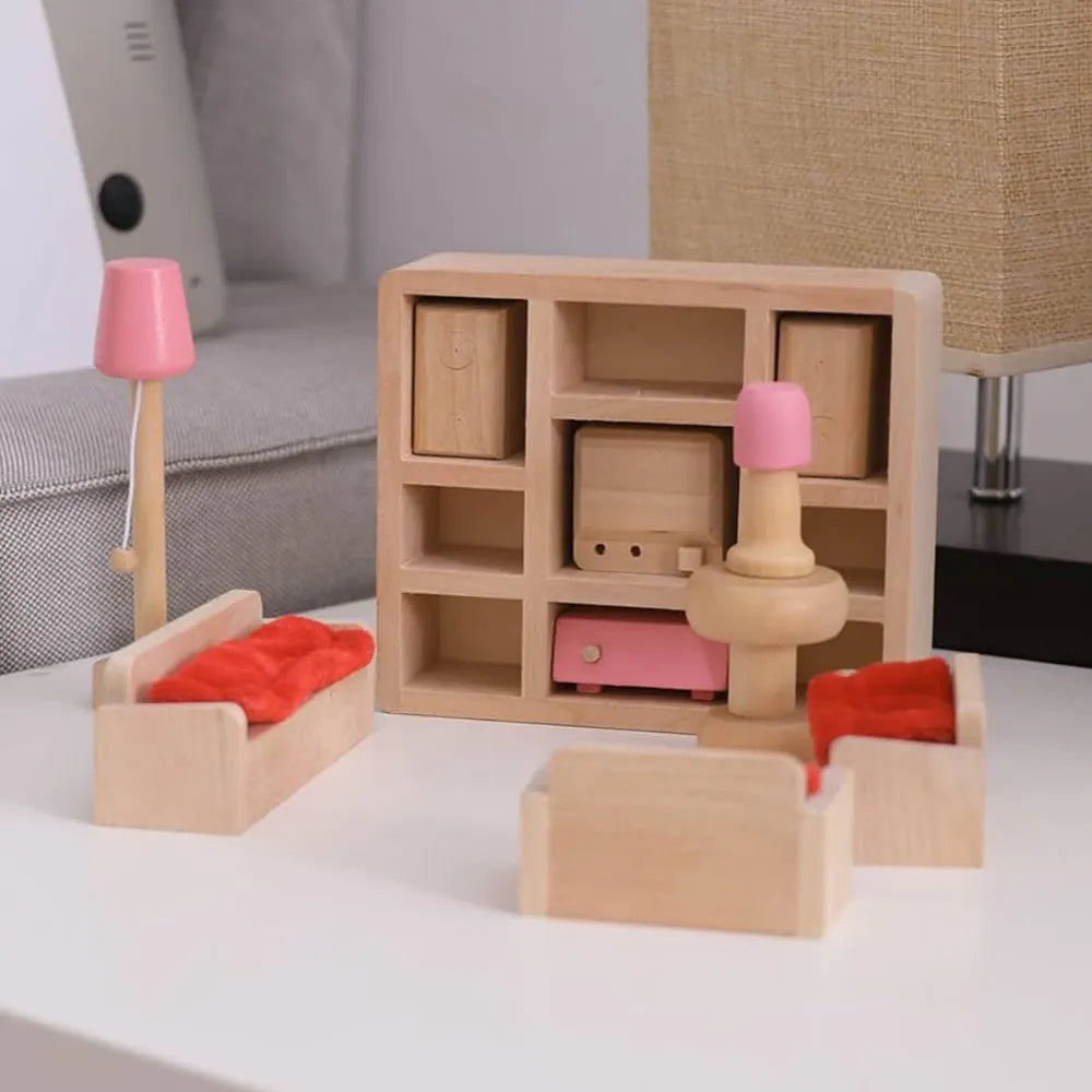 Set living en madera de juguete