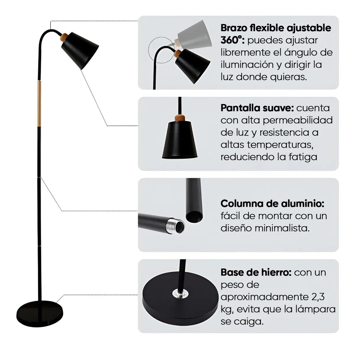Lámpara de pie nórdica flexible