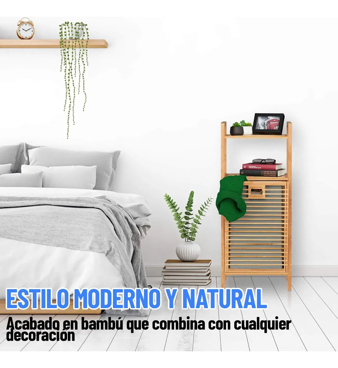 Mueble cesto organizador de bambú
