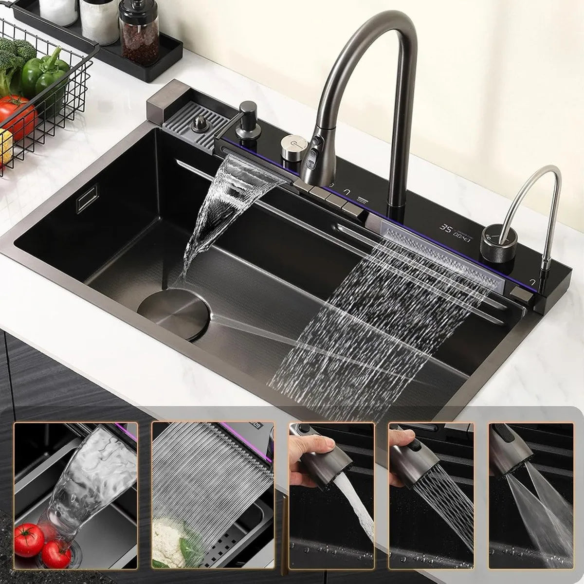 Bacha multifuncional para cocina en acero inoxidable