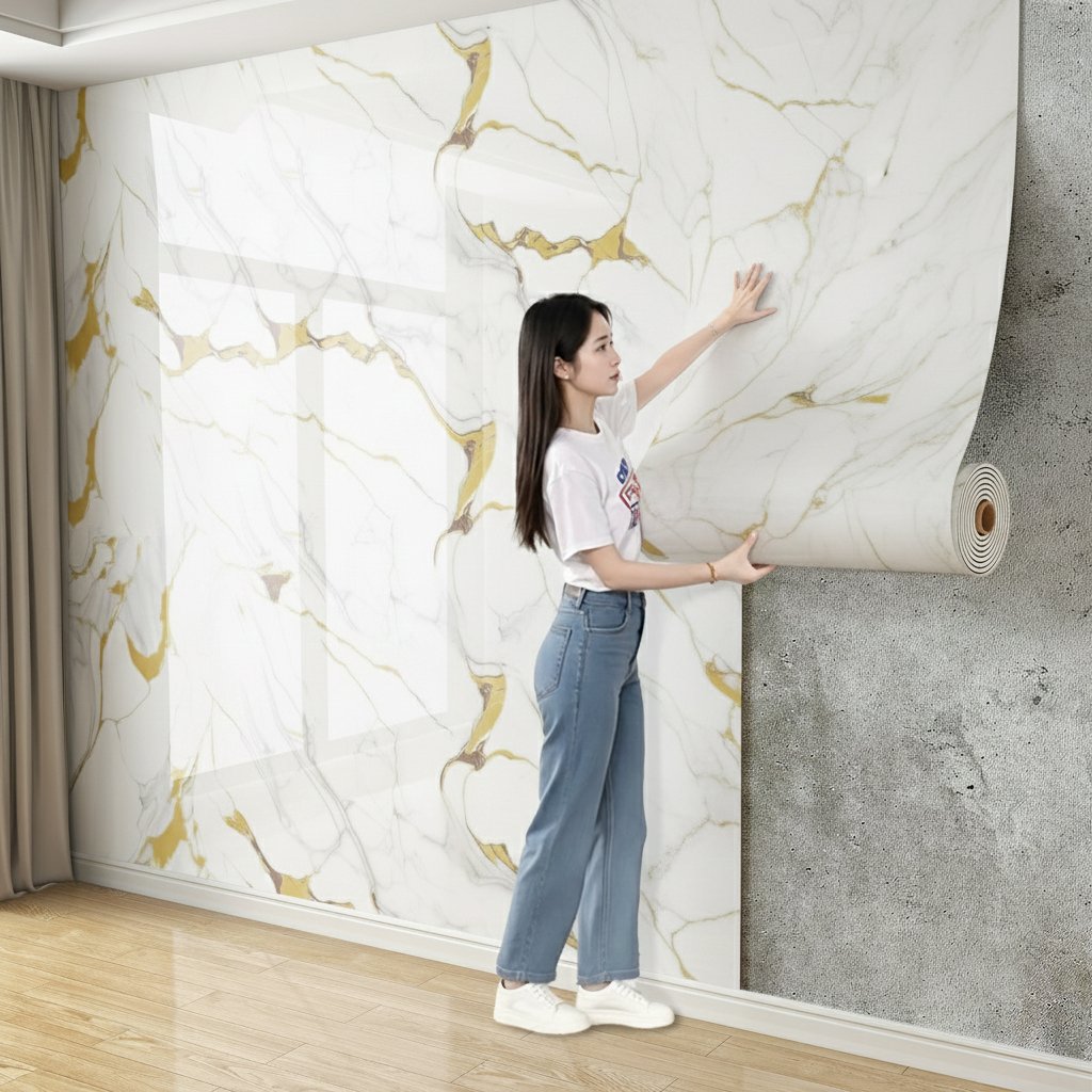 Placa Adhesiva Pared Simil Marmol En Rollo De 120 X 3 Metros