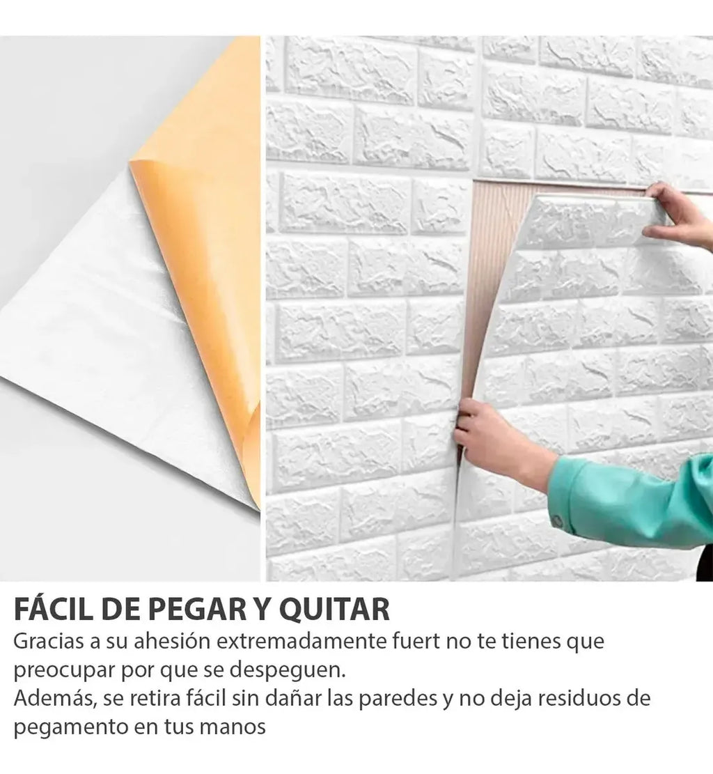 Placa Revestimiento Pared Autoadhesiva Ladrillo 70x77cm Ql