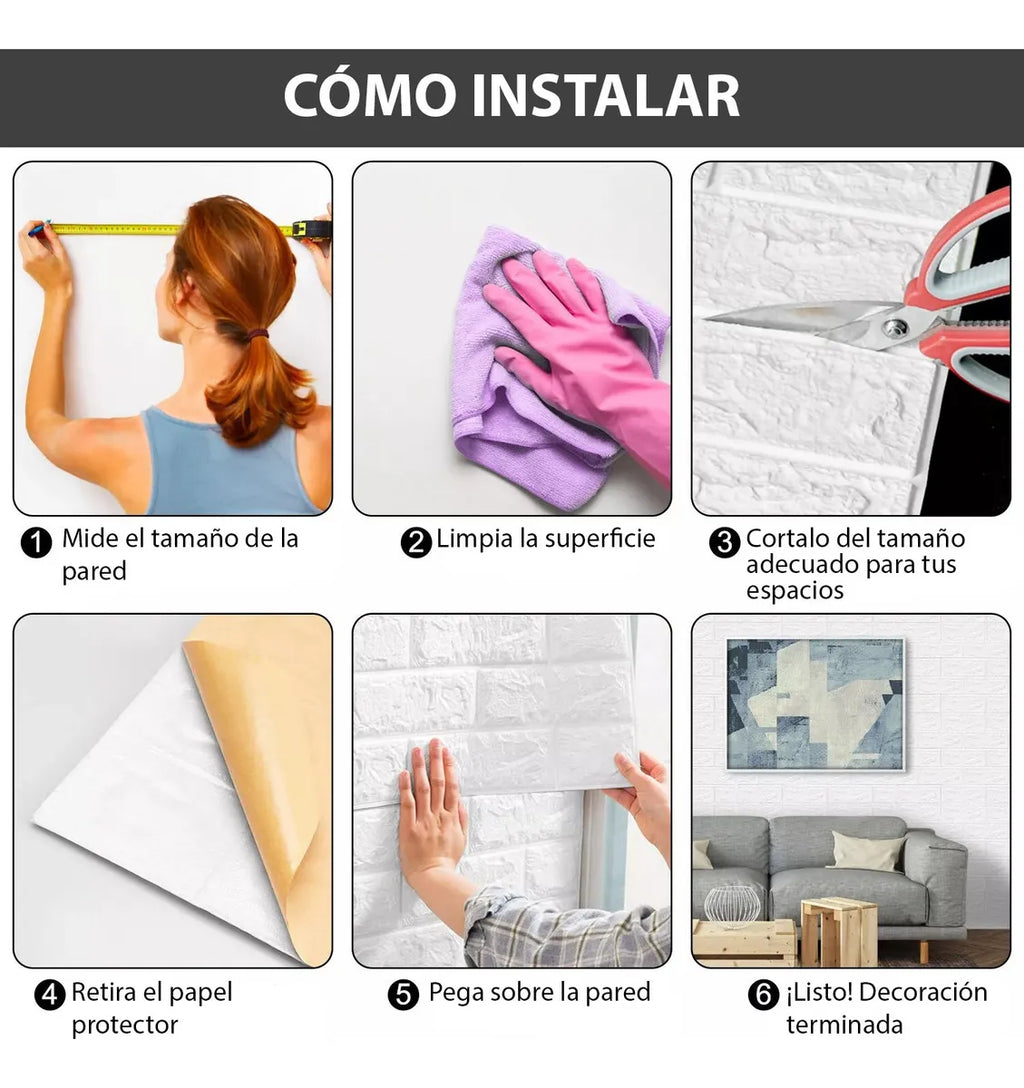 Placa Revestimiento Pared Autoadhesiva Ladrillo 70x77cm Ql