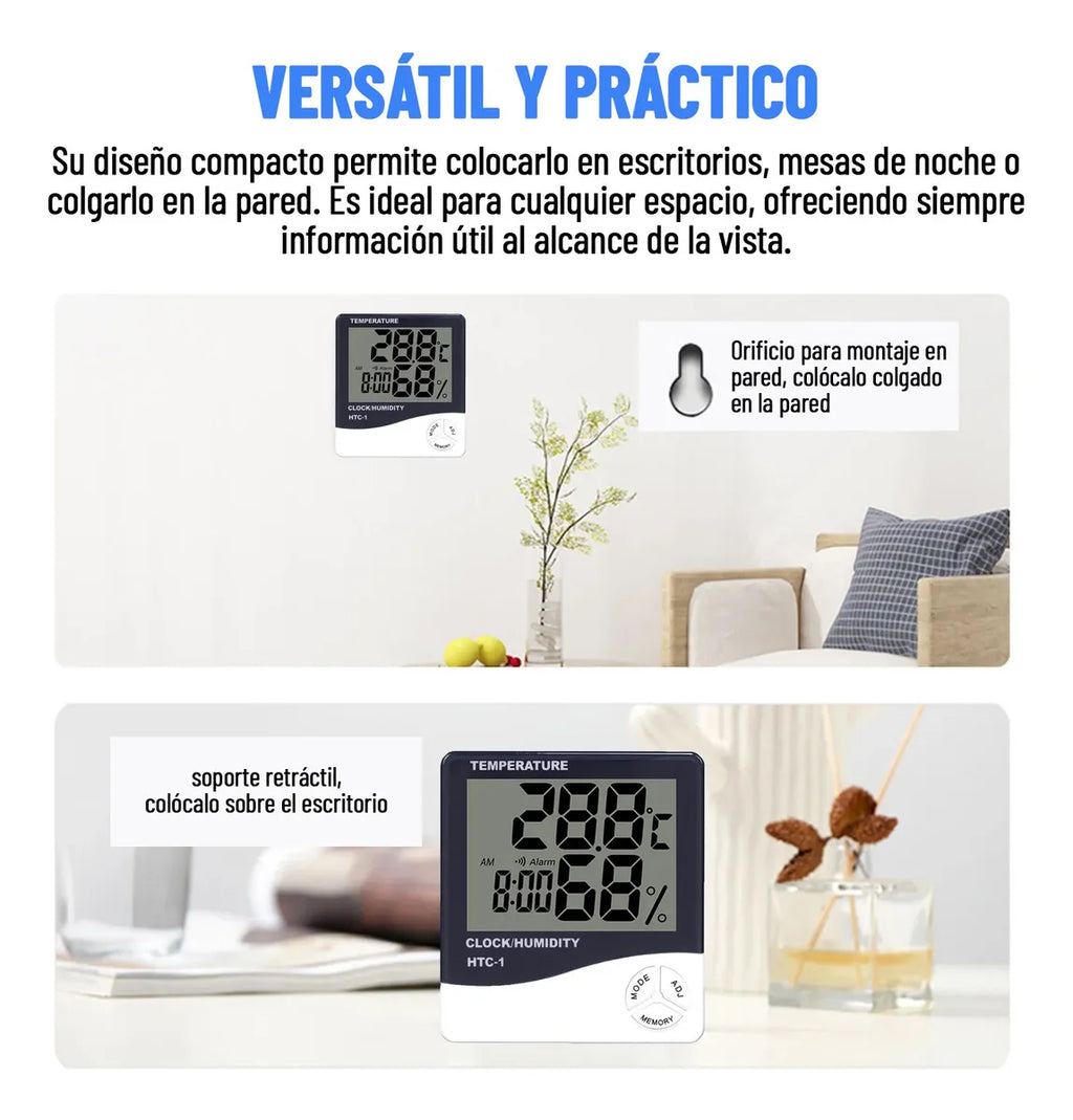 Reloj digital con medidor de temperatura y humedad