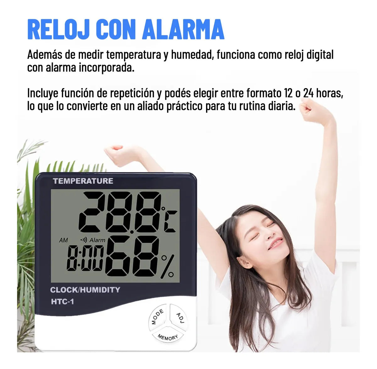 Reloj digital con medidor de temperatura y humedad