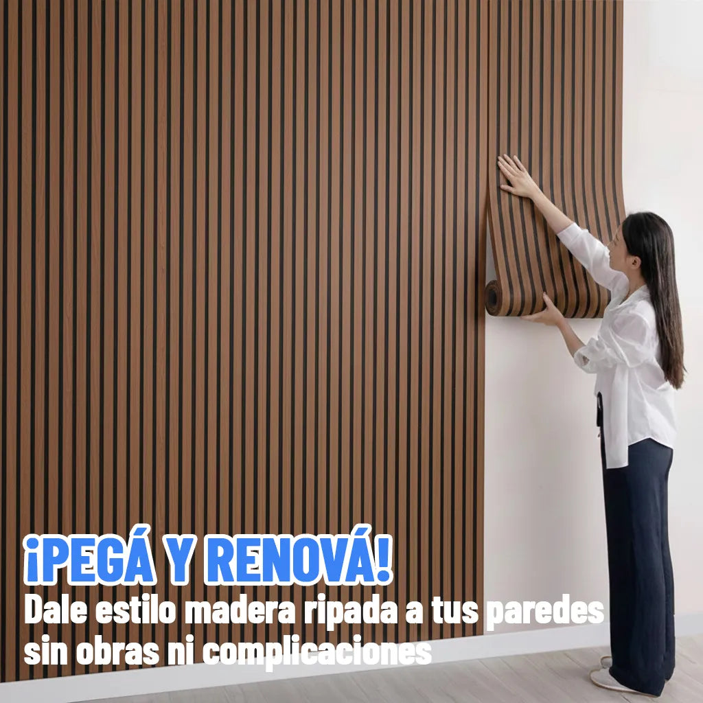 Rollo Adhesivo Símil Ripado Wpc Madera 3mts X 60cm Premium ®