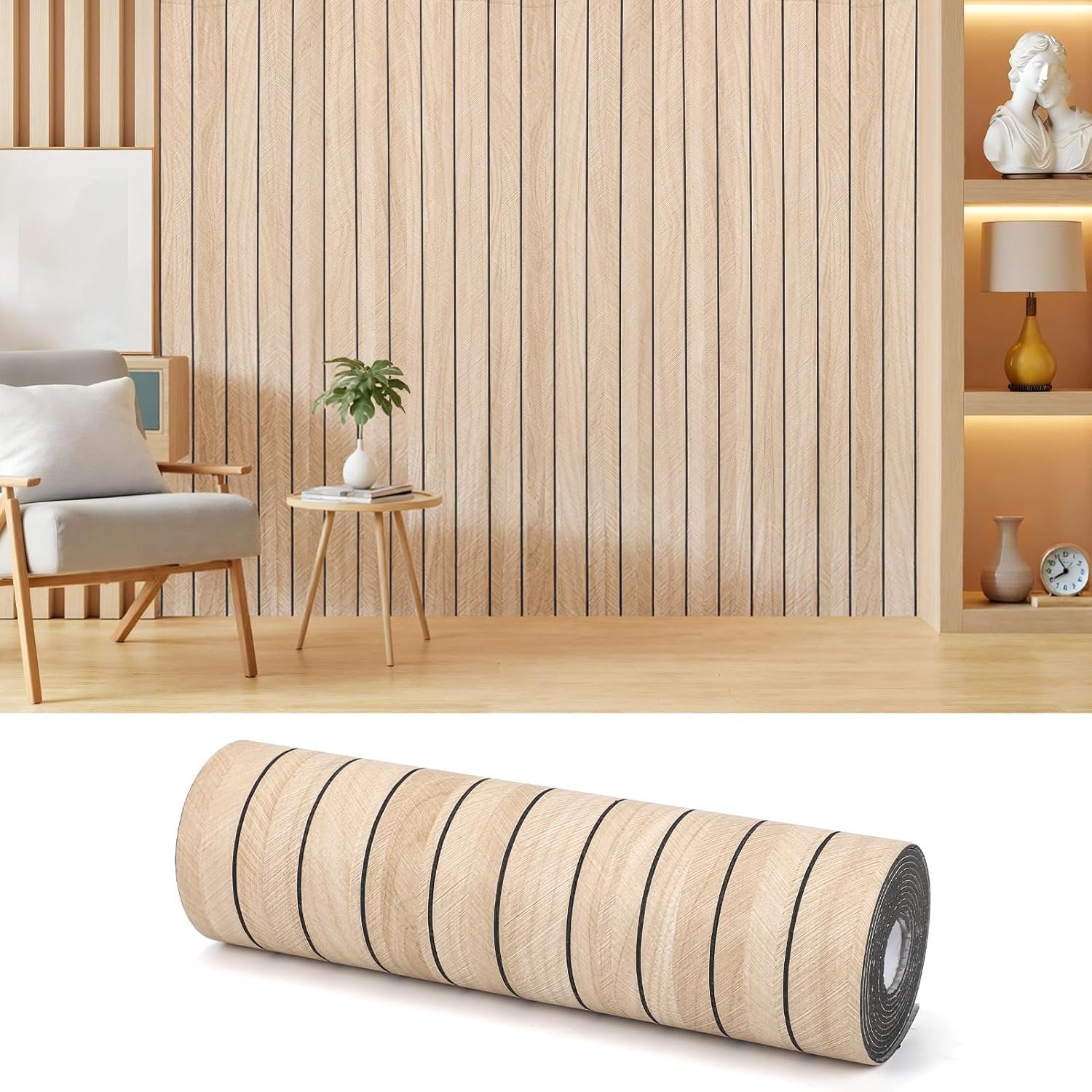 Rollo Adhesivo Símil Ripado Wpc Madera 3mts X 60cm Premium ®