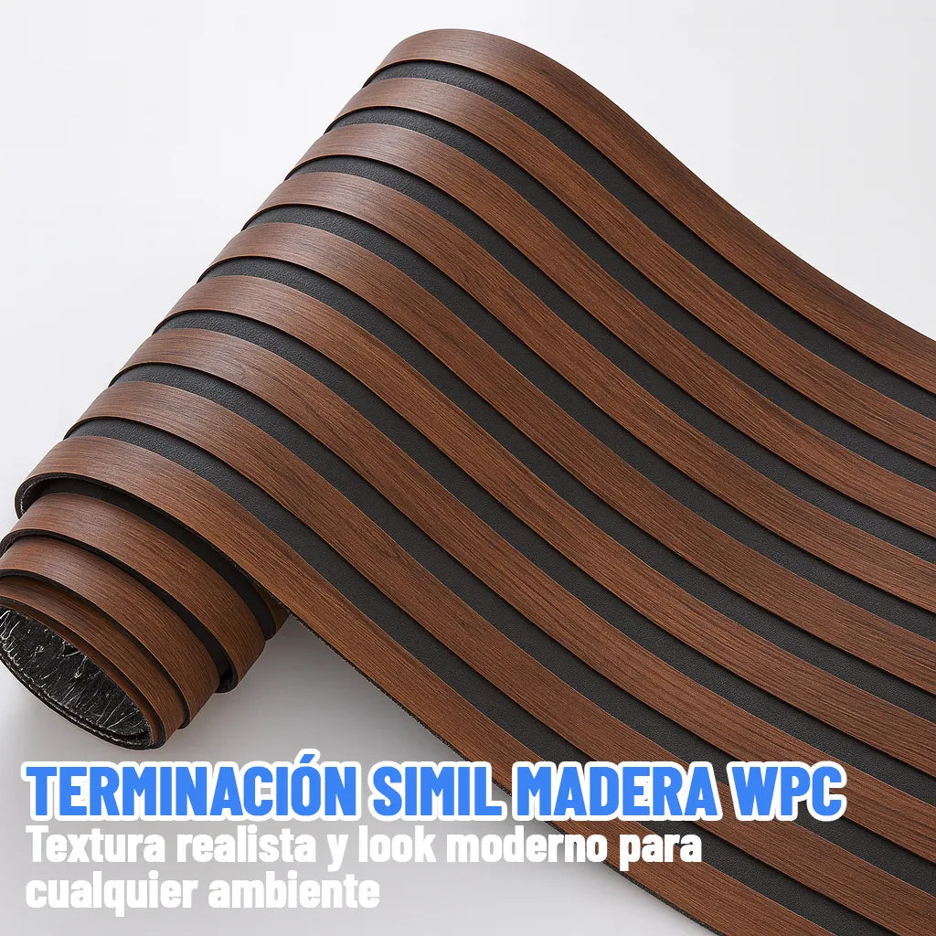 Rollo Adhesivo Símil Ripado Wpc Madera 3mts X 60cm Premium ®