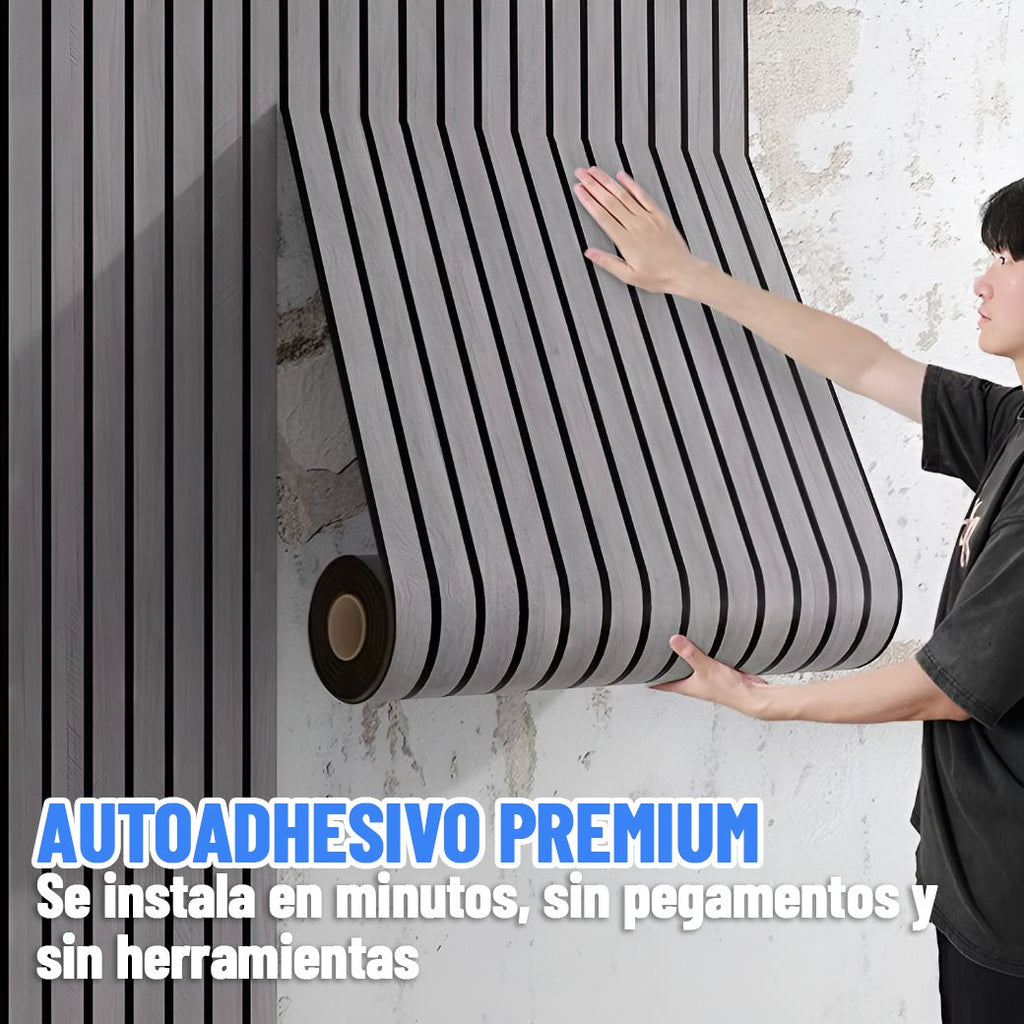 Rollo Adhesivo Símil Ripado Wpc Madera 3mts X 60cm Premium ®