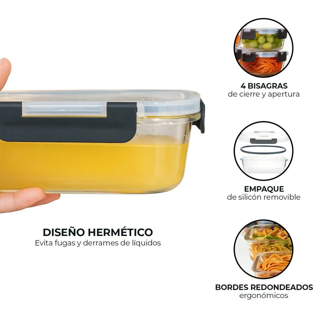 Set de 4 recipientes herméticos de vidrio