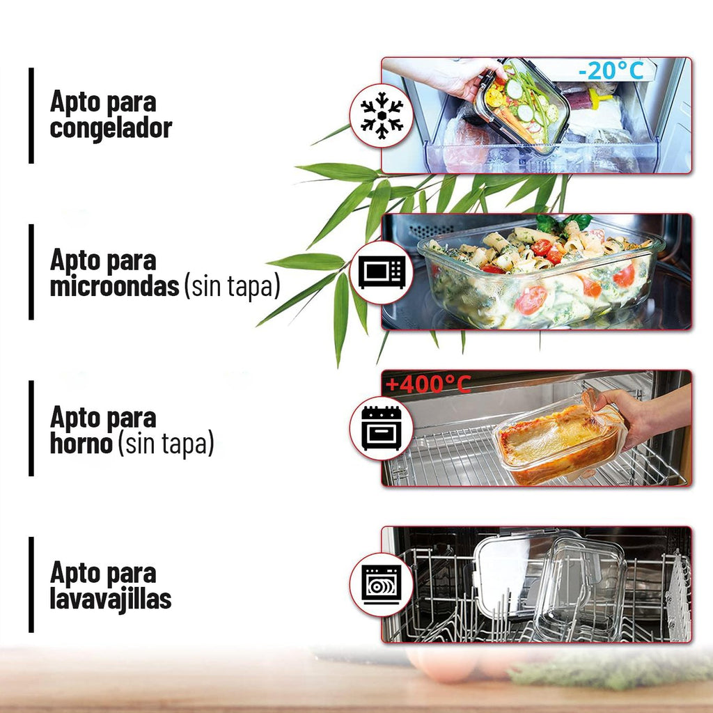 Set de 4 recipientes herméticos de vidrio