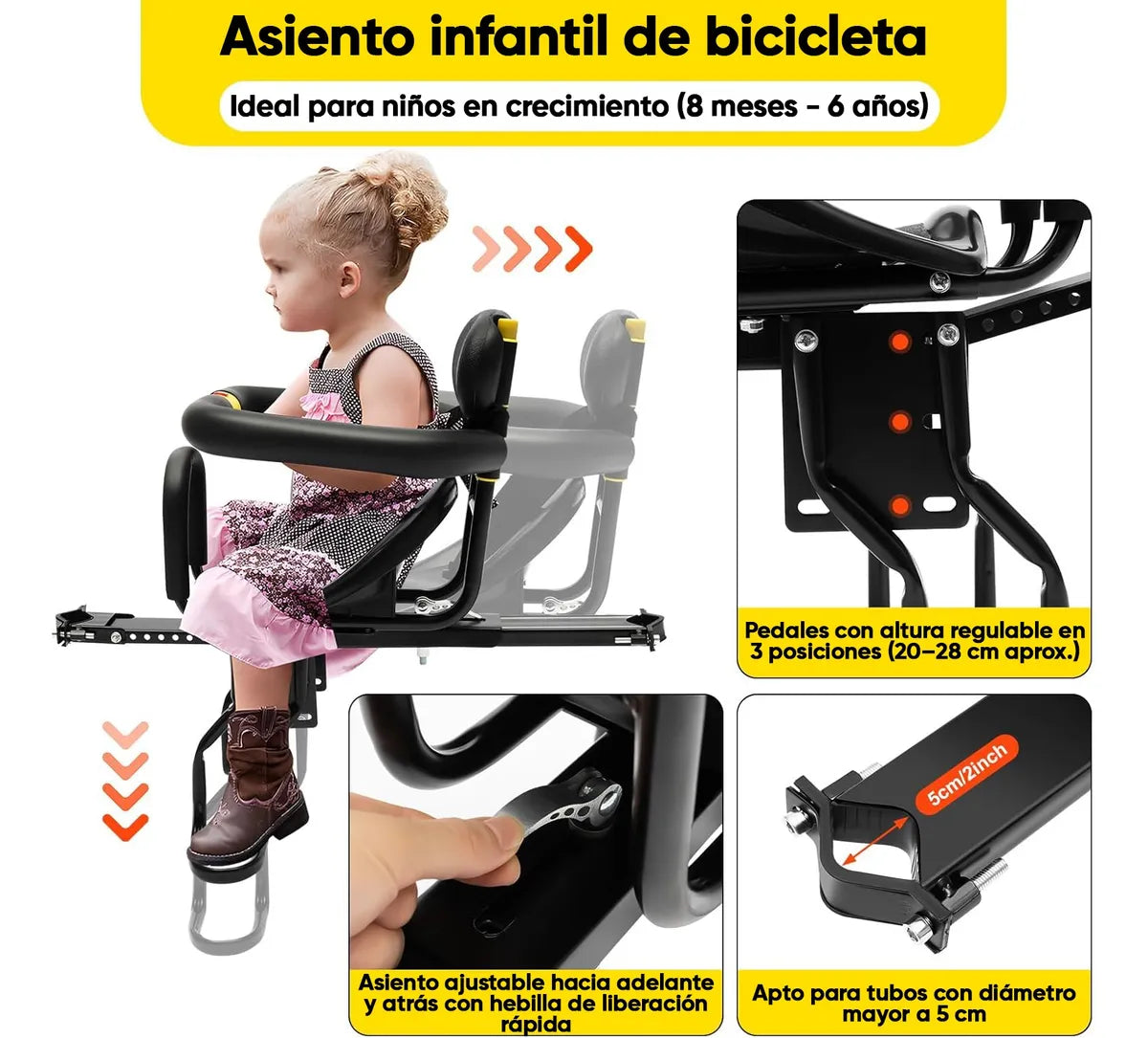 Silla frontal de bicicleta para niño