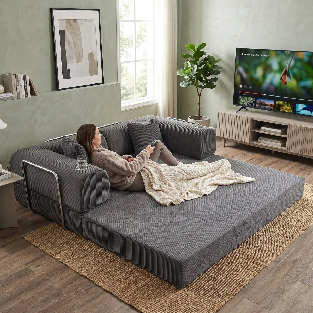 Sillon Teddy 3 Cuerpos Con Posavasos Teddy Cama Living Tela
