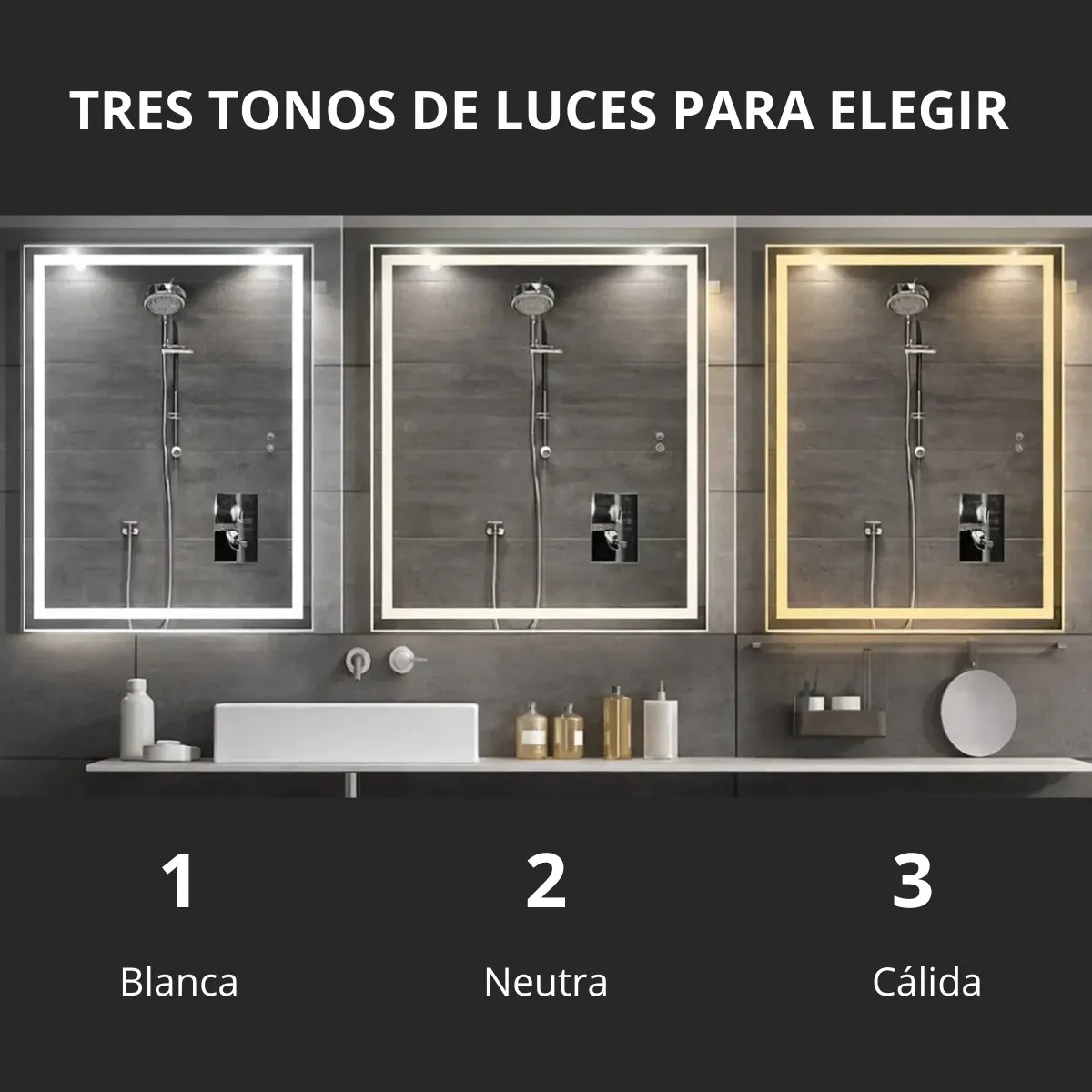 Espejo de pared con luces y desampañador