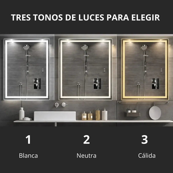 Espejo de pared con luces y desampañador