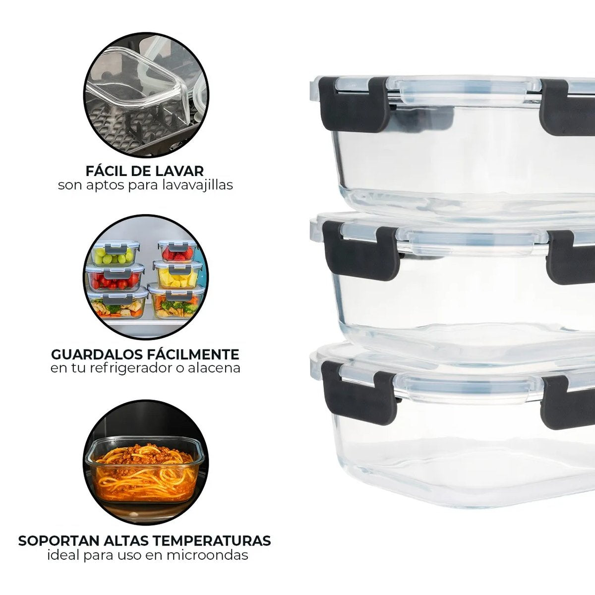 Set de 4 recipientes herméticos de vidrio