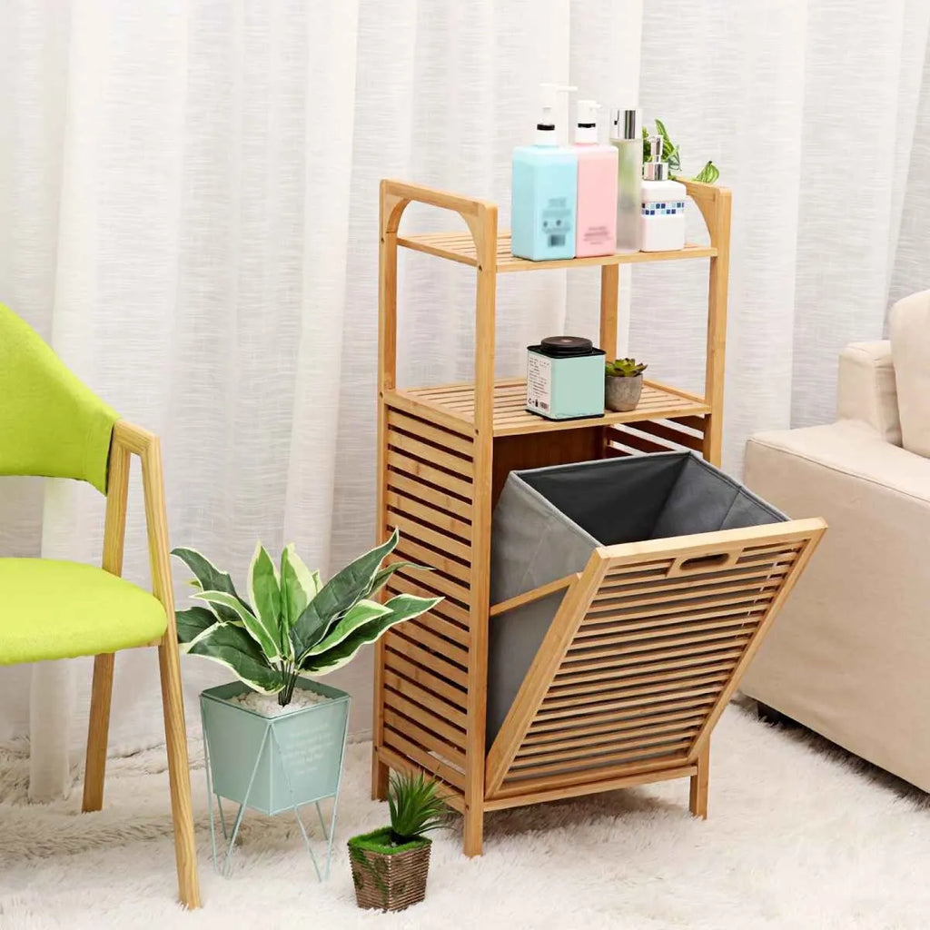 Mueble cesto organizador de bambú