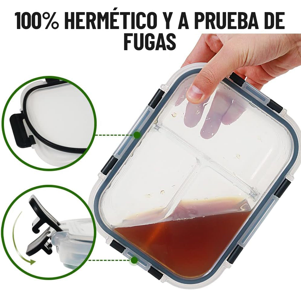Tapper De Vidrio Con Tapa Hermetica 3 Divisiones Premium QL®