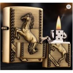 ENCENDEDOR DORADO TIPO ZIPPO CABALLO SALTANDO